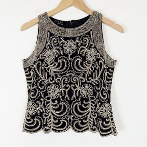 JKARA New York Embellished Short-Sleeve Full Back-Zip Beaded Blouse